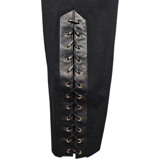 EMILIO PUCCI Black Ponte Knit Pants Women 14 Lambskin Laceup Side Panels Stretch - Picture 1 of 14